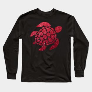 Red Faux Glitter Turtle Long Sleeve T-Shirt